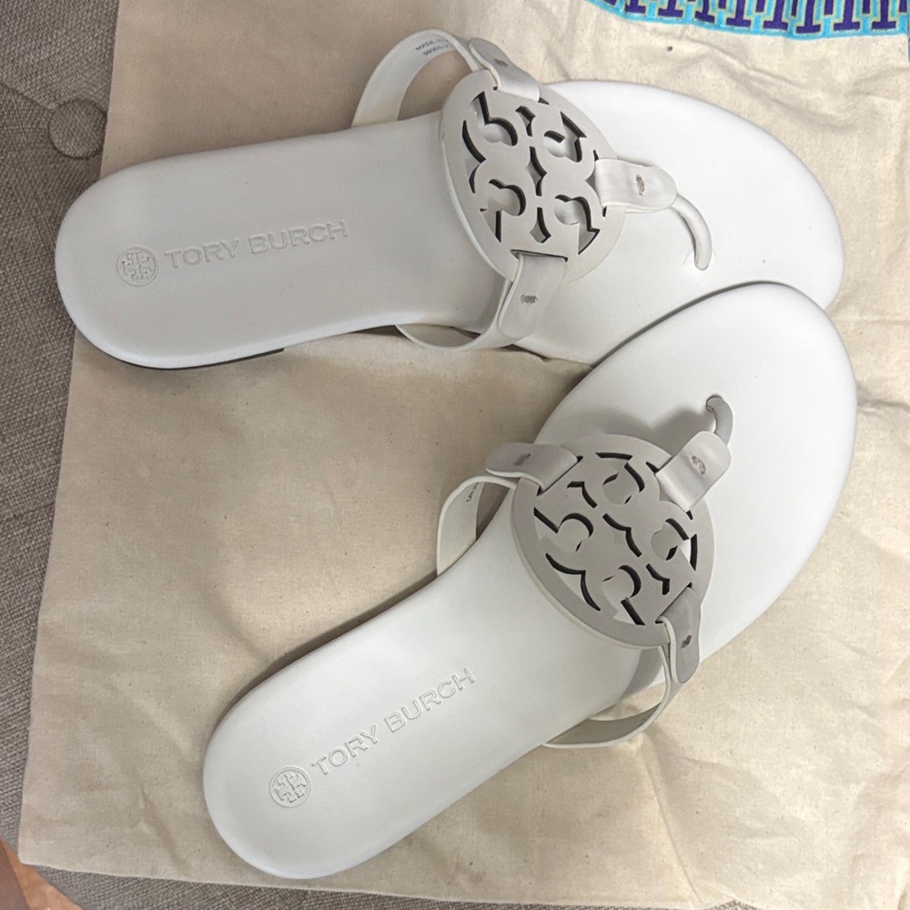 Tory Burch Miller White Sandals with Logo Detail